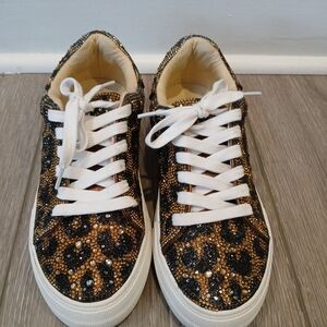 Leopard Print Glitter Sneakers